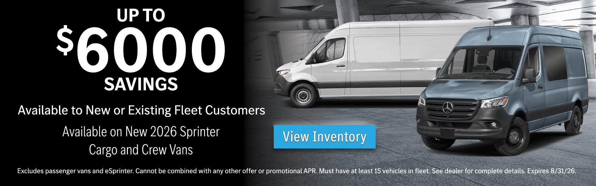 Up to $6000 Savings on New 2026 Sprinter Cargo and Crew Vans